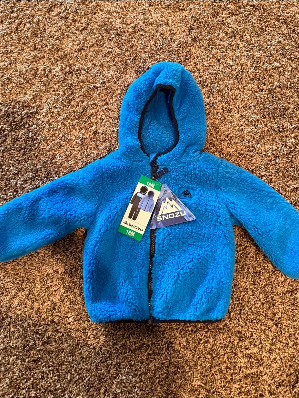 Snozu Baby Toddler Hooded Full Zip Fleece Jacket Blue Solid Size 18M